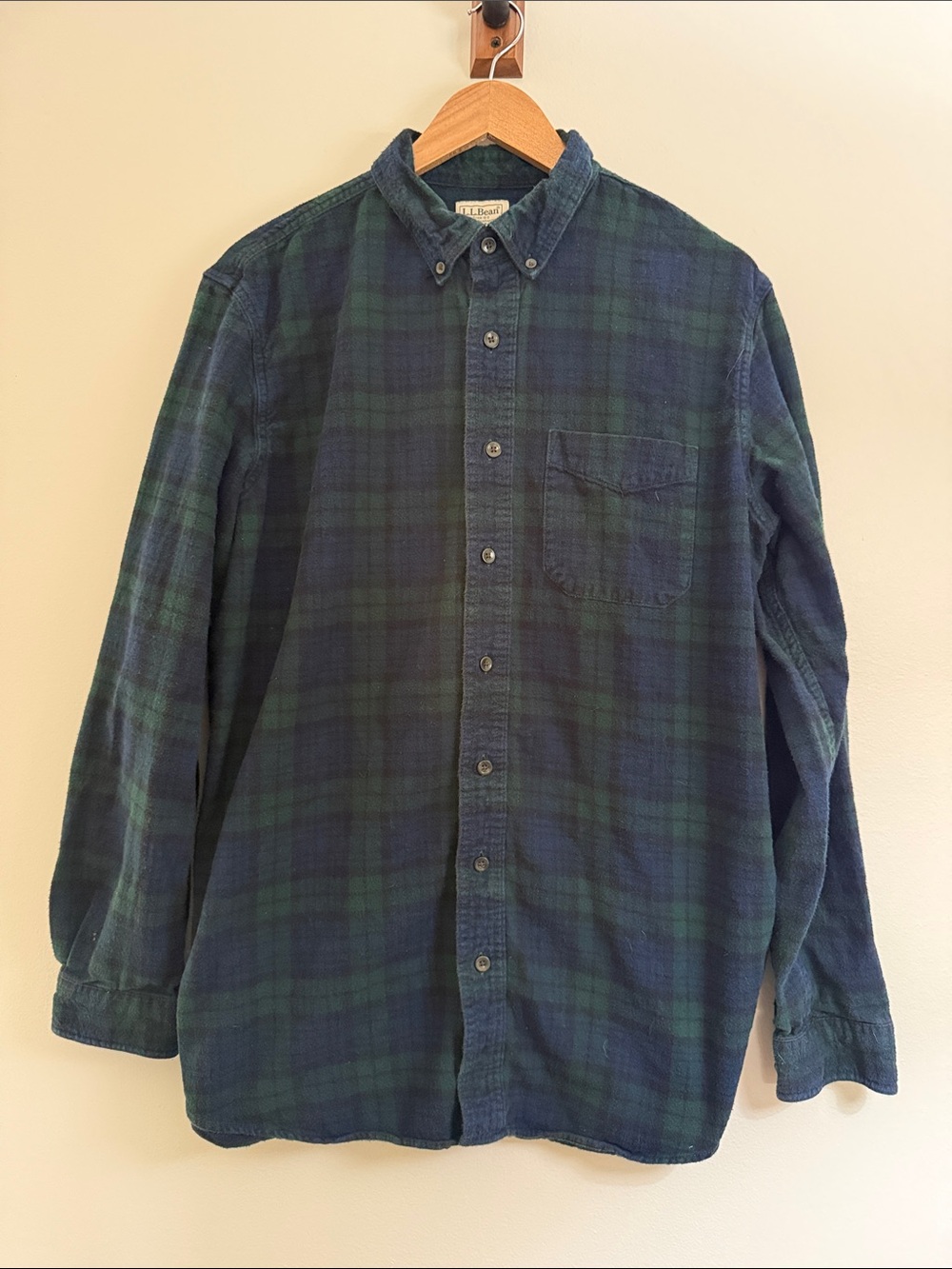 L.L. Bean Dark Green & Navy Plaid Flannel Button-Down Shirt